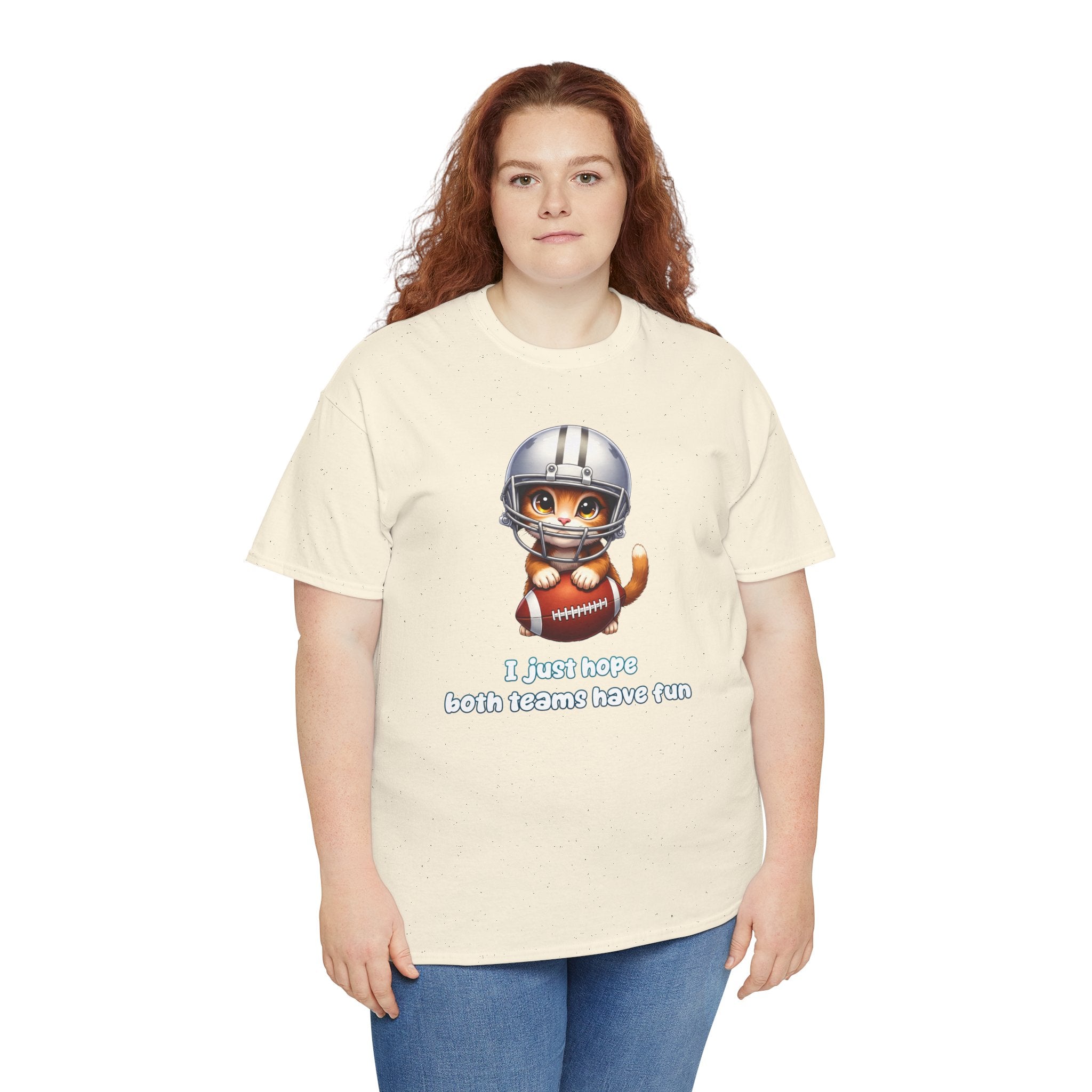 Cute Cat Football T-Shirt — "I just hope both teams have fun"