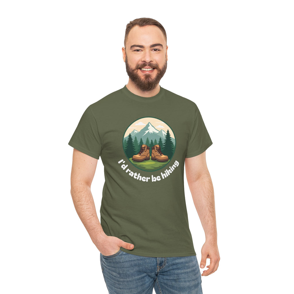 Hiking T-Shirt — 'I'd Rather Be Hiking' Mountain & Camping Graphic Tee