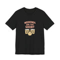 Weekends Are Too Short Tee — Vintage Calendar & Clock Graphic Short Sleeve Shirt