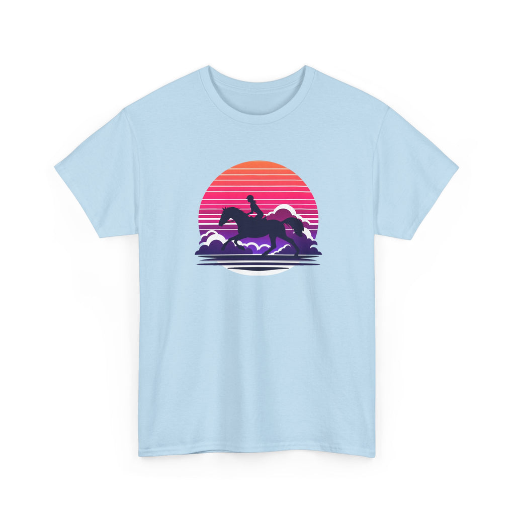 Woman Ride Horse Sunset T-Shirt — Retro Silhouette Beach Vibe Tee