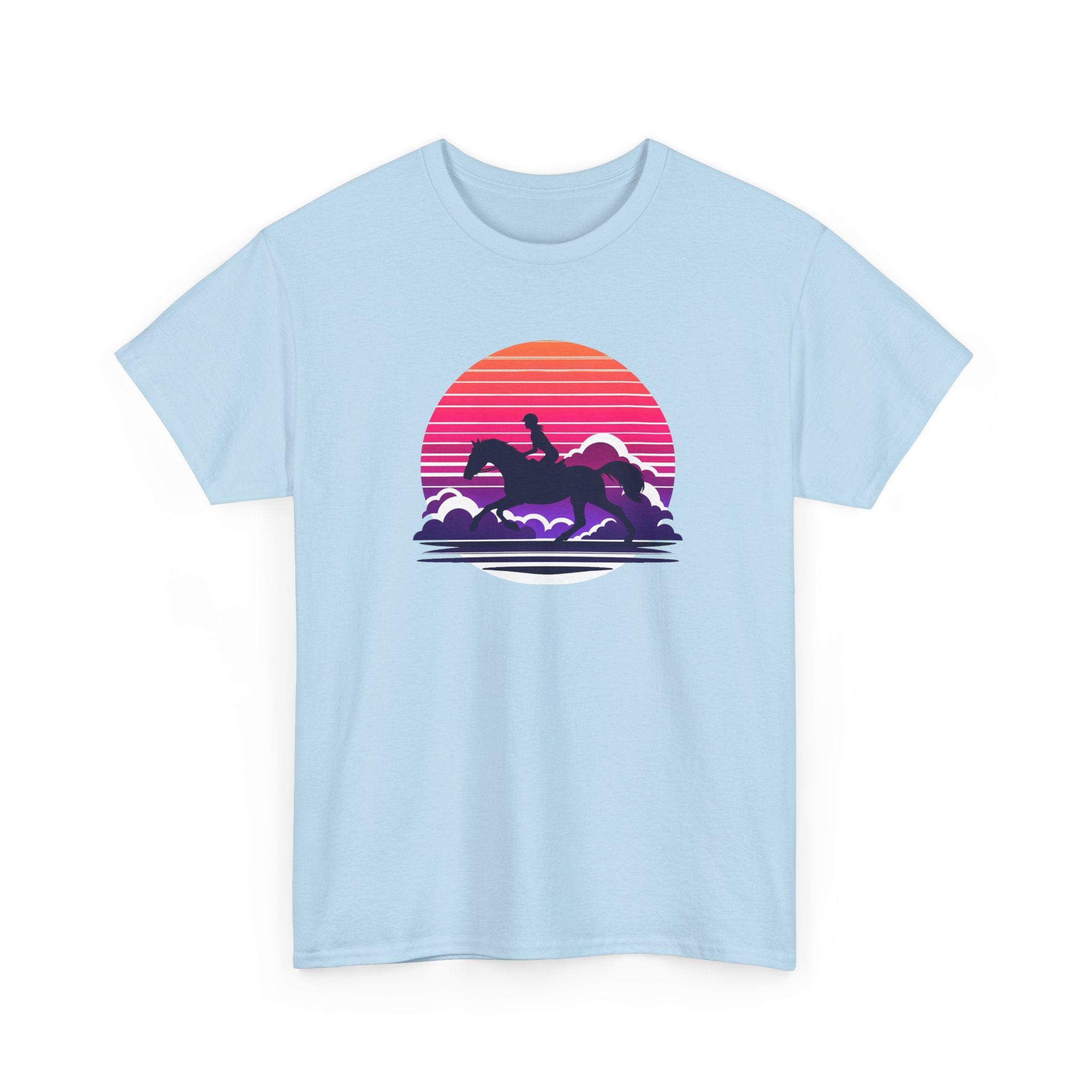 Woman Ride Horse Sunset T-Shirt — Retro Silhouette Beach Vibe Tee