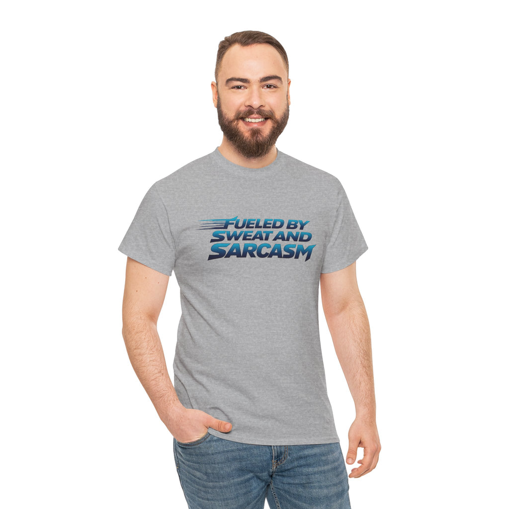 Fueled By Sweat and Sarcasm T-Shirt — Funny Gym Shirt for Workout Lovers
