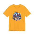 Retro Glitch City T-Shirt — Neon Vaporwave Pixel Tech Devices Tee