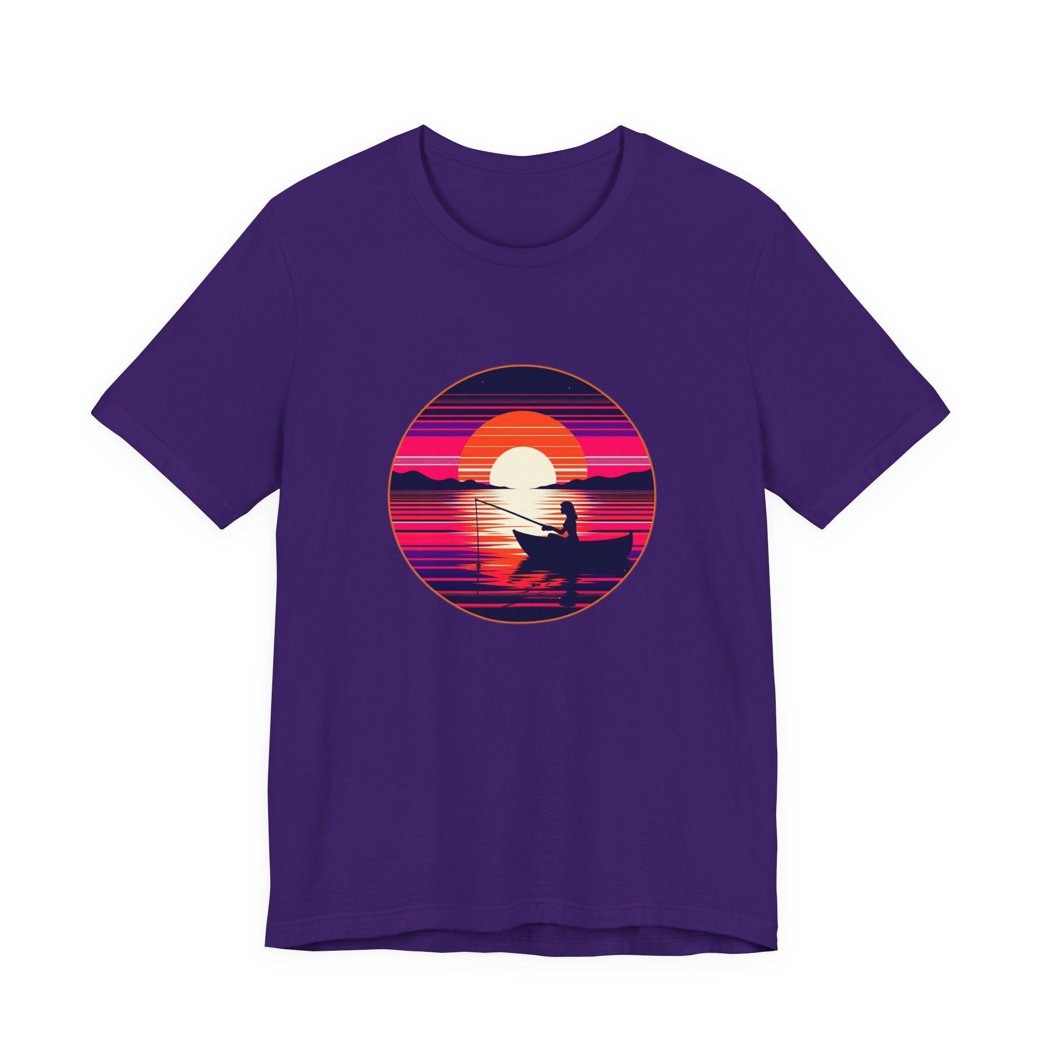 Sunset Fishing T‑Shirt — Retro Ocean Silhouette Tee Woman Fishing