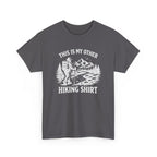 Gray t-shirt with white graphic and text 'This is my other hiking shirt' on a white background
