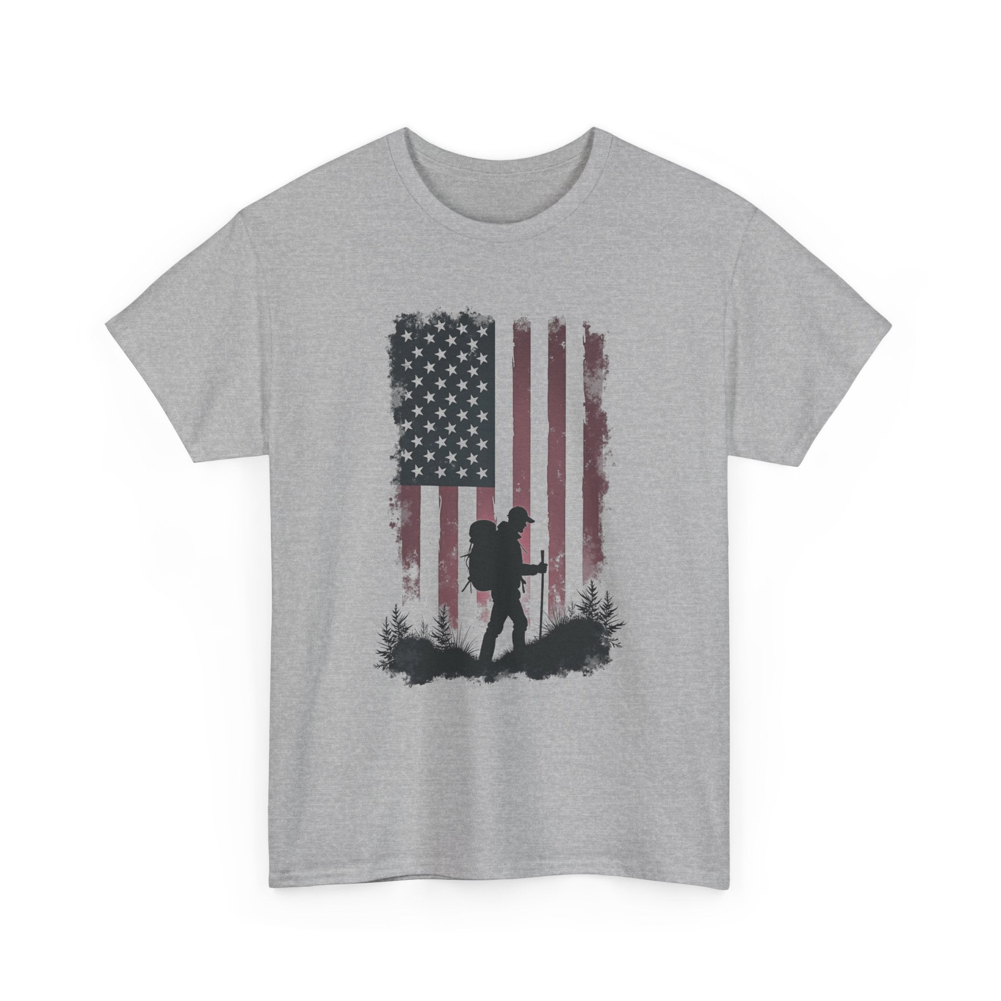 Patriotic Hiker T-Shirt — American Flag Silhouette Tee