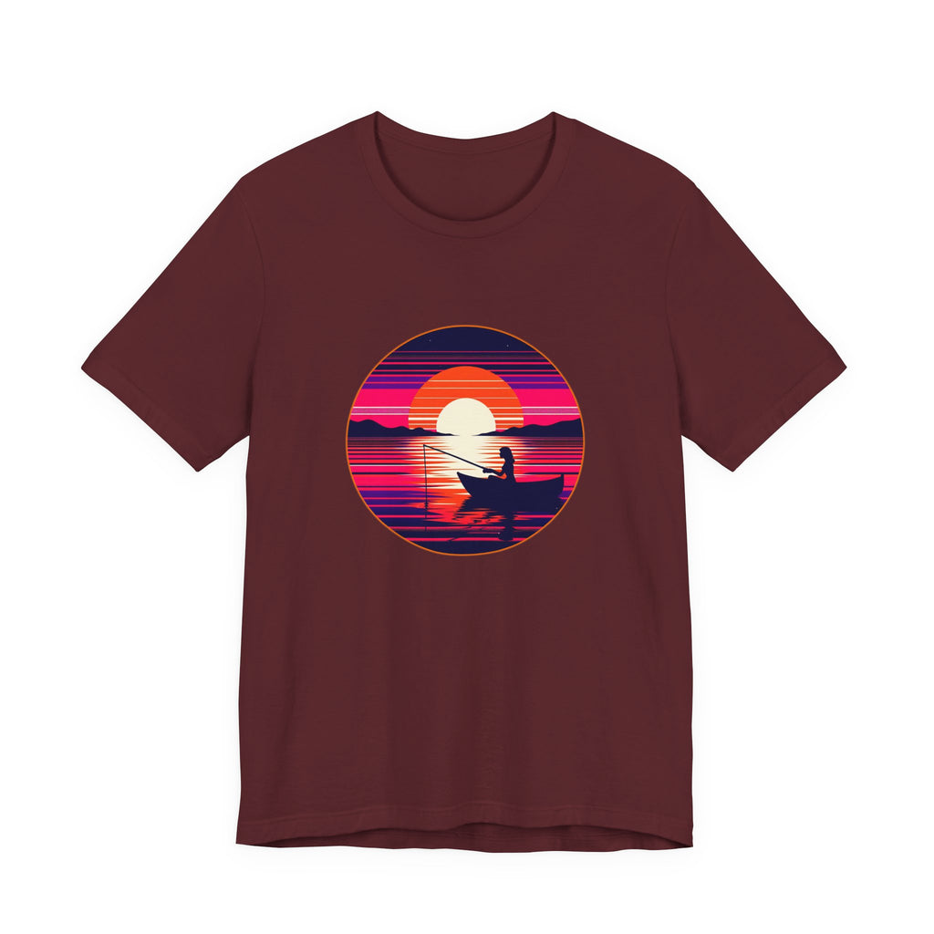 Sunset Fishing T‑Shirt — Retro Ocean Silhouette Tee Woman Fishing