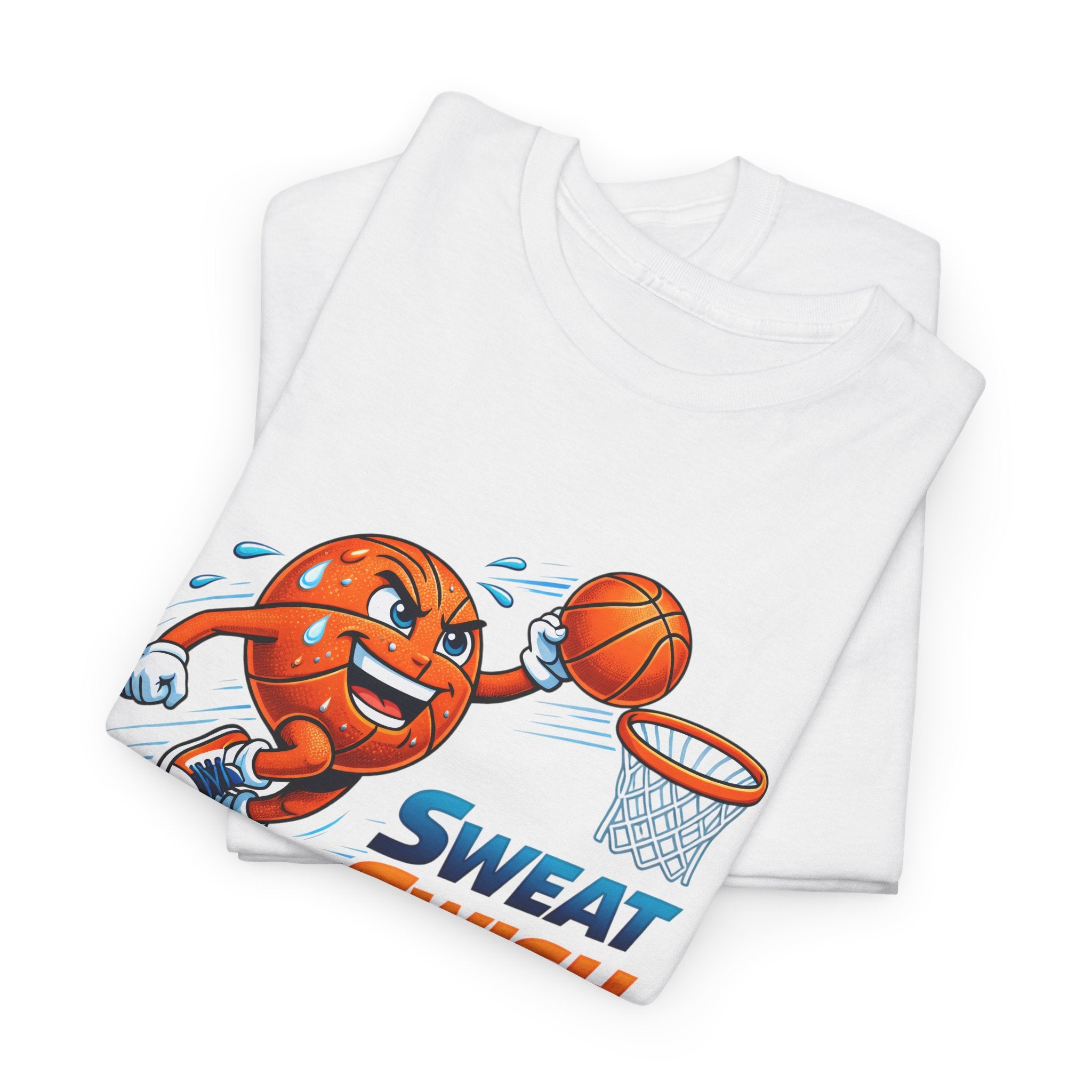Sweat Swish Repeat Basketball T‑Shirt — Fun Hoop Cartoon Graphic Tee