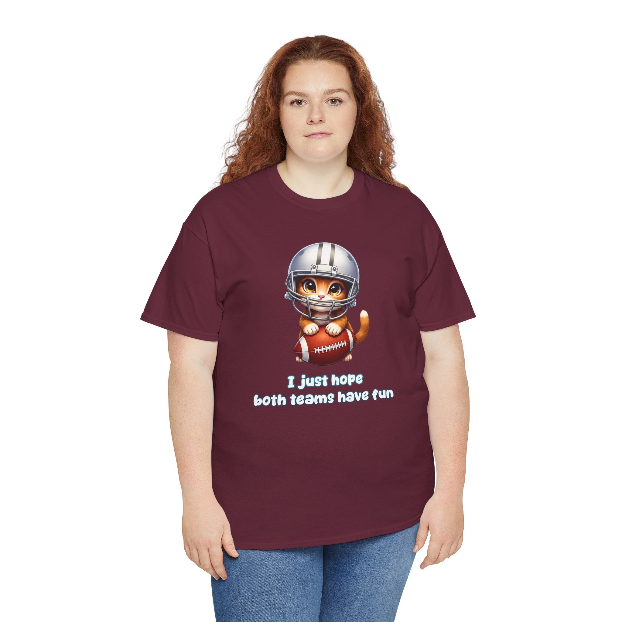 Cute Cat Football T-Shirt — "I just hope both teams have fun"
