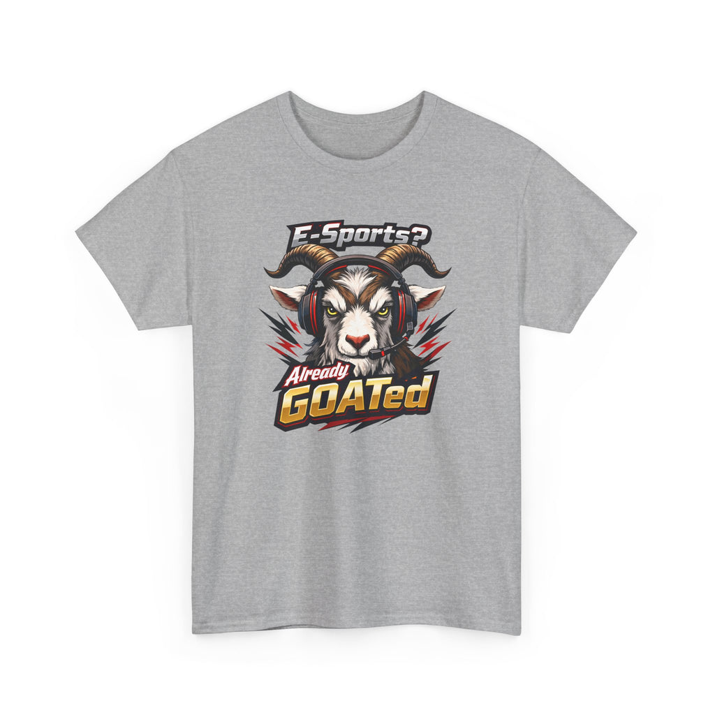 Gray t-shirt with a graphic of a goat and text on a white background