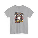 Gray t-shirt with a graphic of a goat and text on a white background