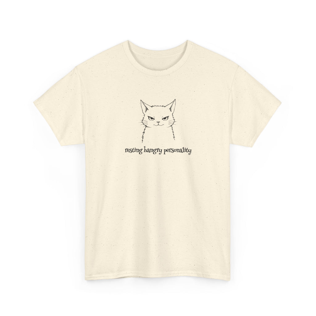 Funny Cat Face T-Shirt — 'Resting Hangry Personality' Minimalist Graphic Tee