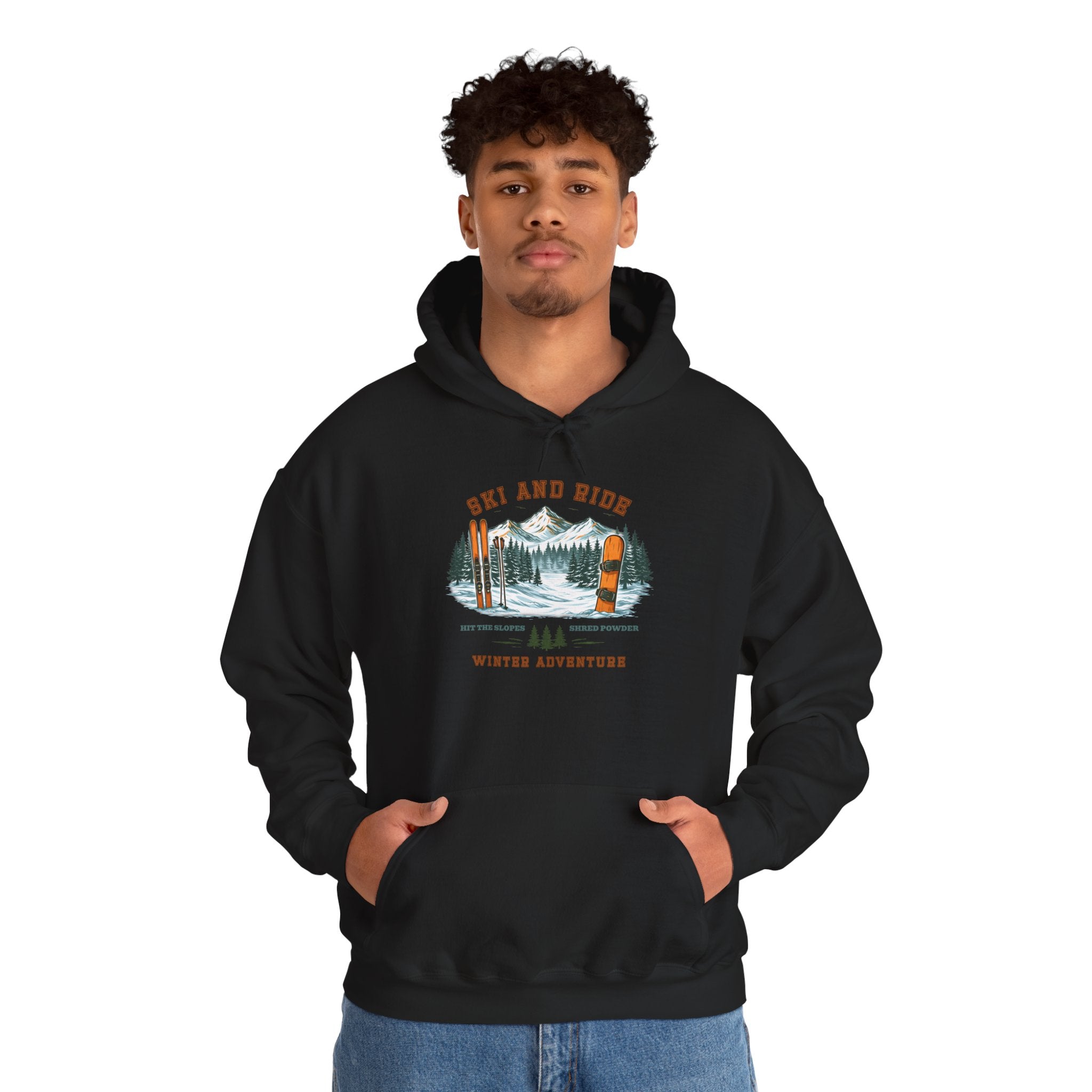 Ski and Ride Hoodie — Vintage Mountain Winter Adventure Pullover