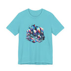 Retro Glitch City T-Shirt — Neon Vaporwave Pixel Tech Devices Tee