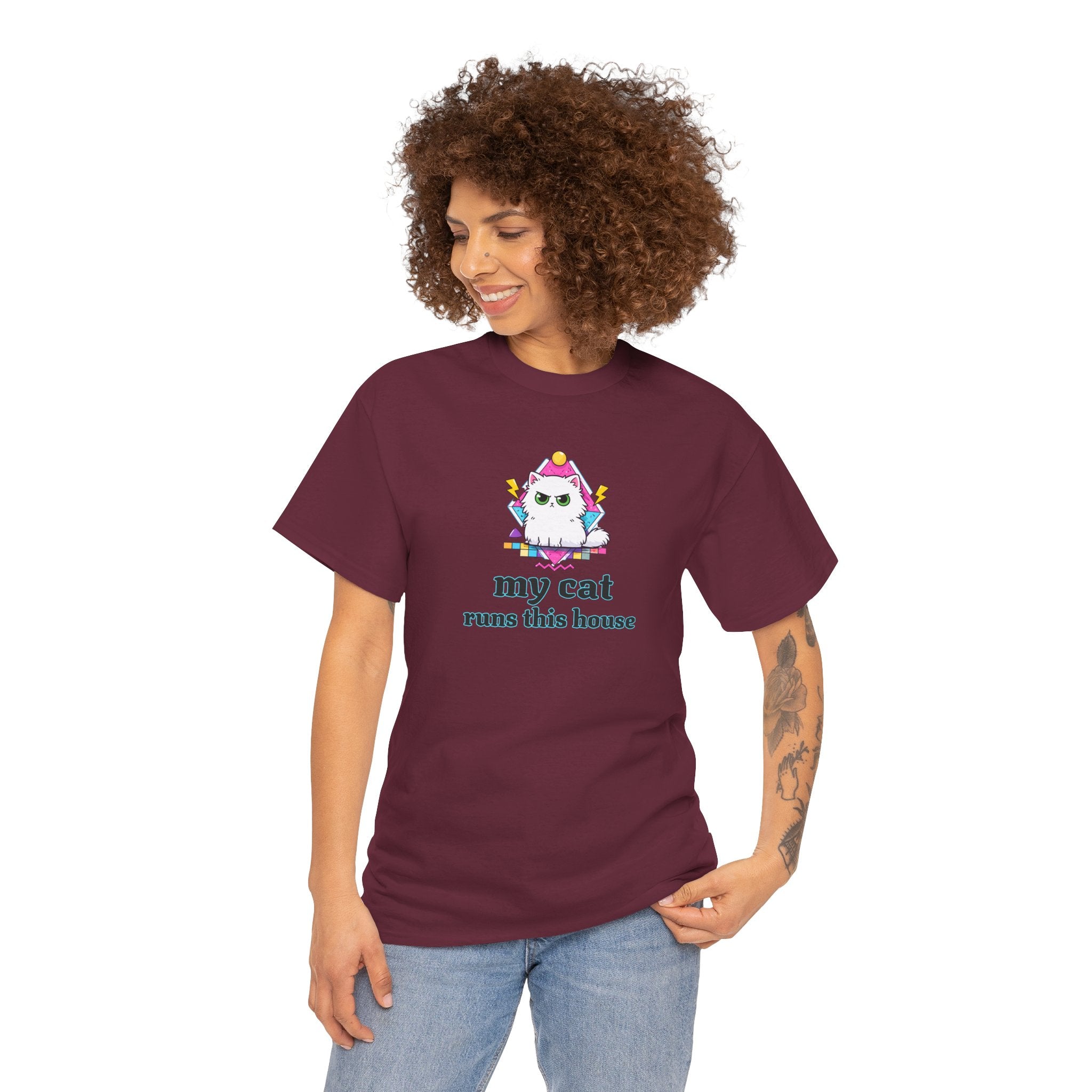 My Cat Runs This House T-Shirt — Cute Cat Graphic Tee for Cat Lovers