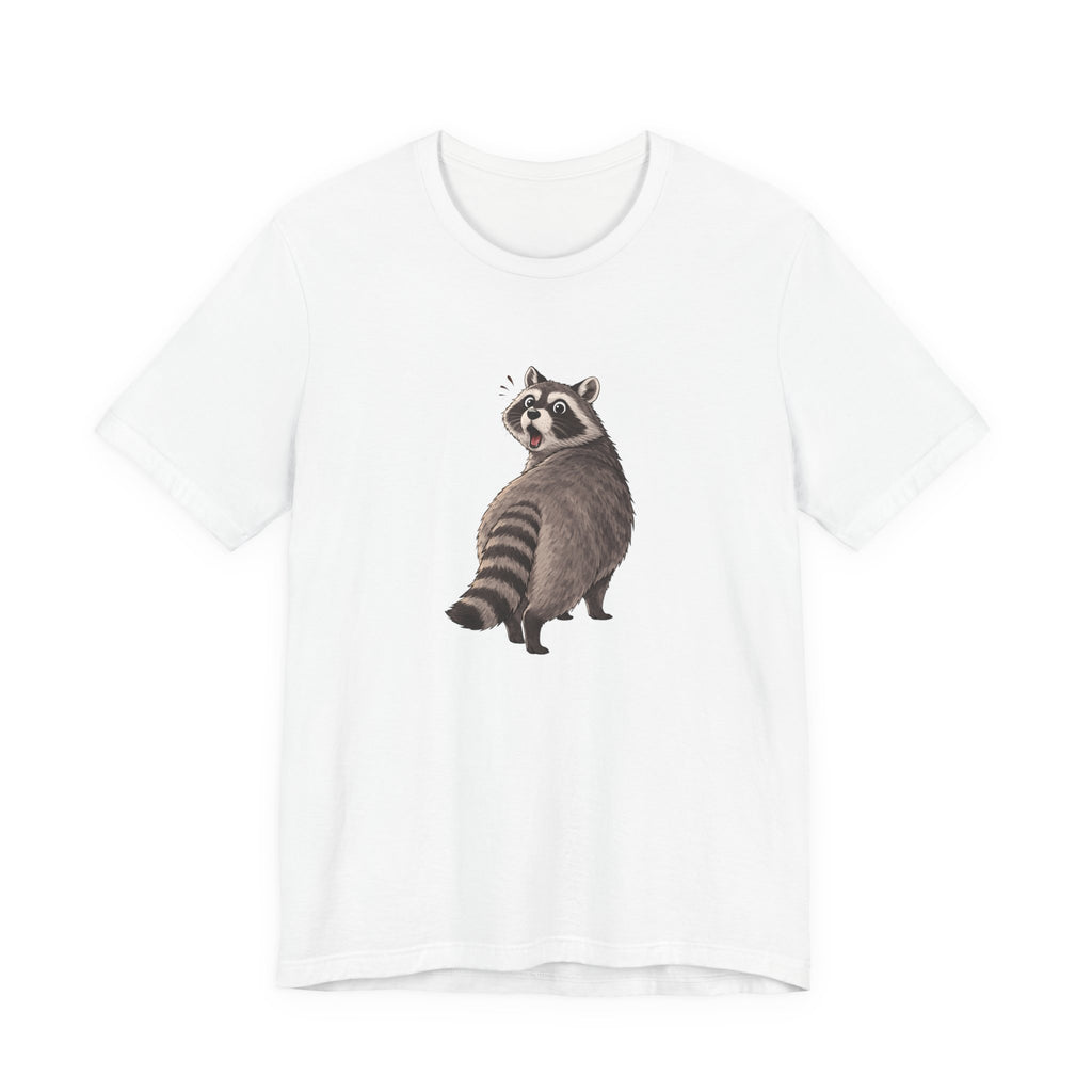 a funny graphic of a raccoon walking away looking over shoulder with a wide eyed surprised look