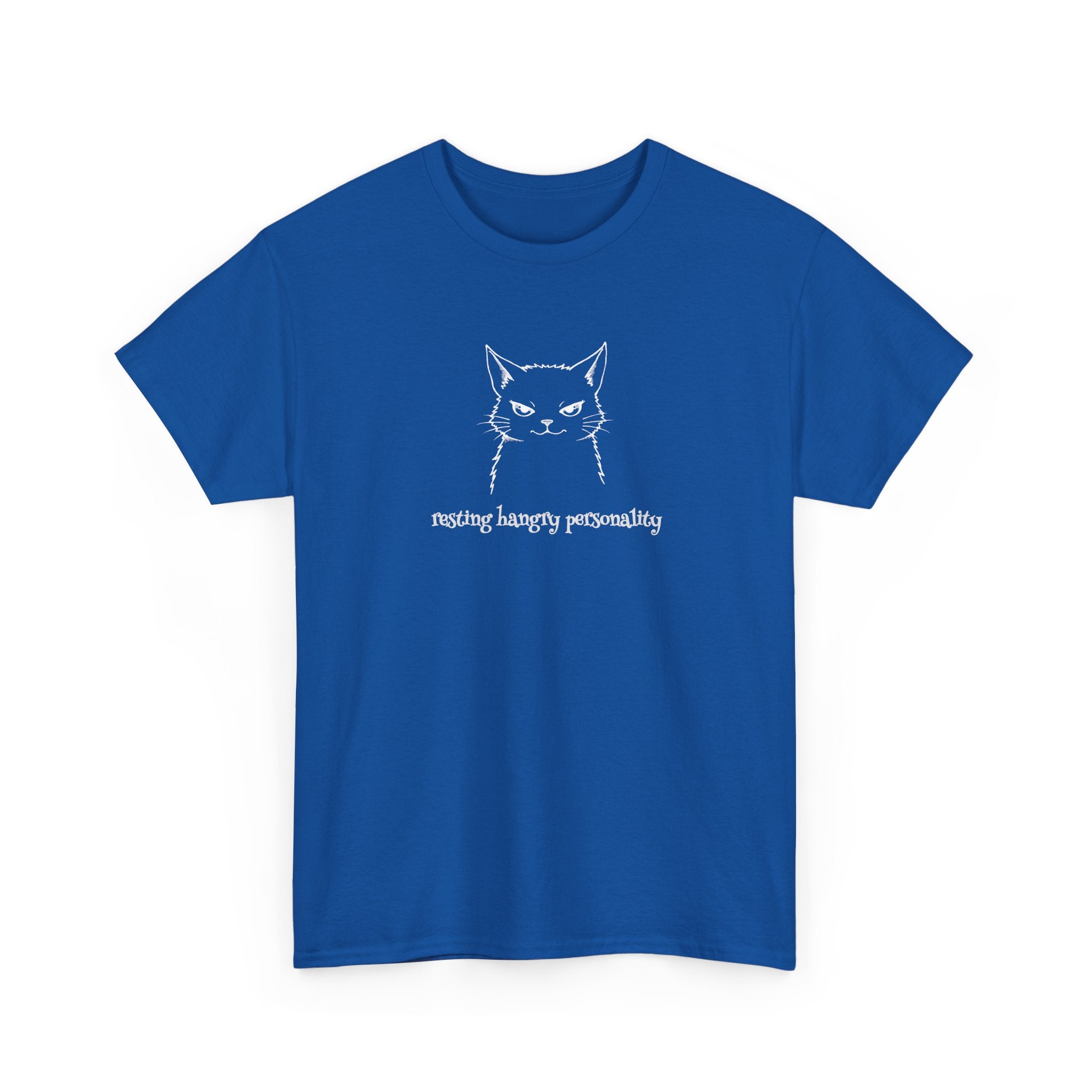 Funny Cat Face T-Shirt — 'Resting Hangry Personality' Minimalist Graphic Tee