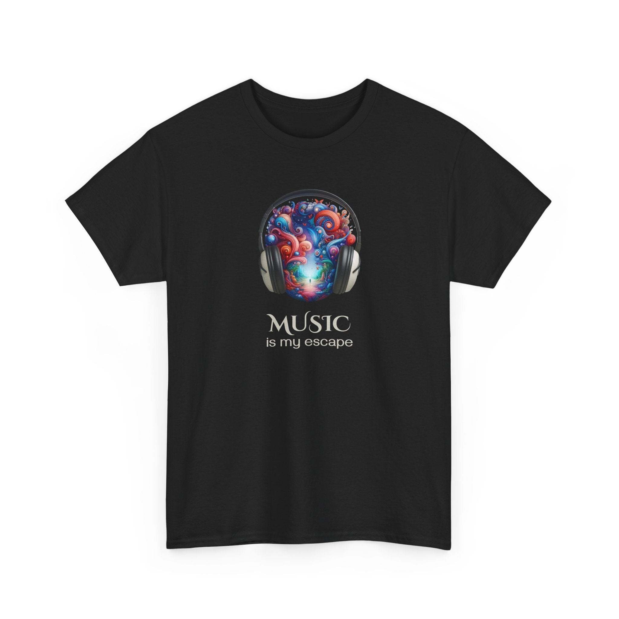 Music Is My Escape T-Shirt — Colorful Headphone Art Tee