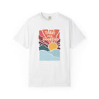 Retro sunset and mountains graphic with the motivational quote ‘Today is a Good Day.’