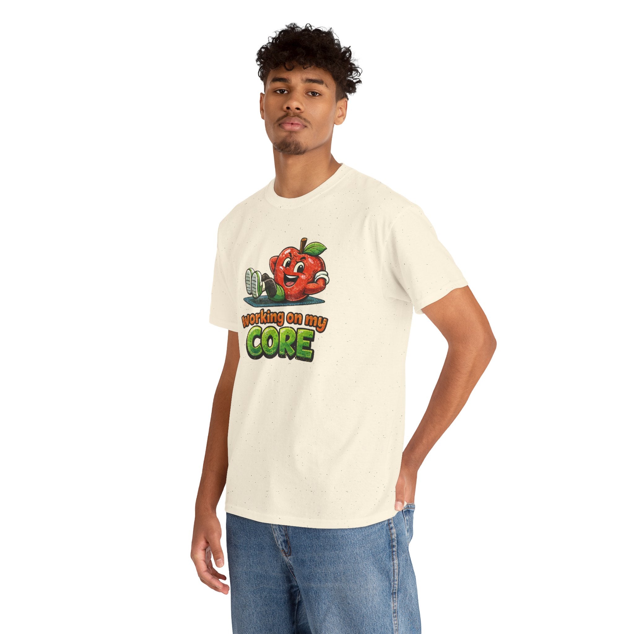 Working on My Core Funny Exercise T-Shirt —  Retro Apple Fitness Tee