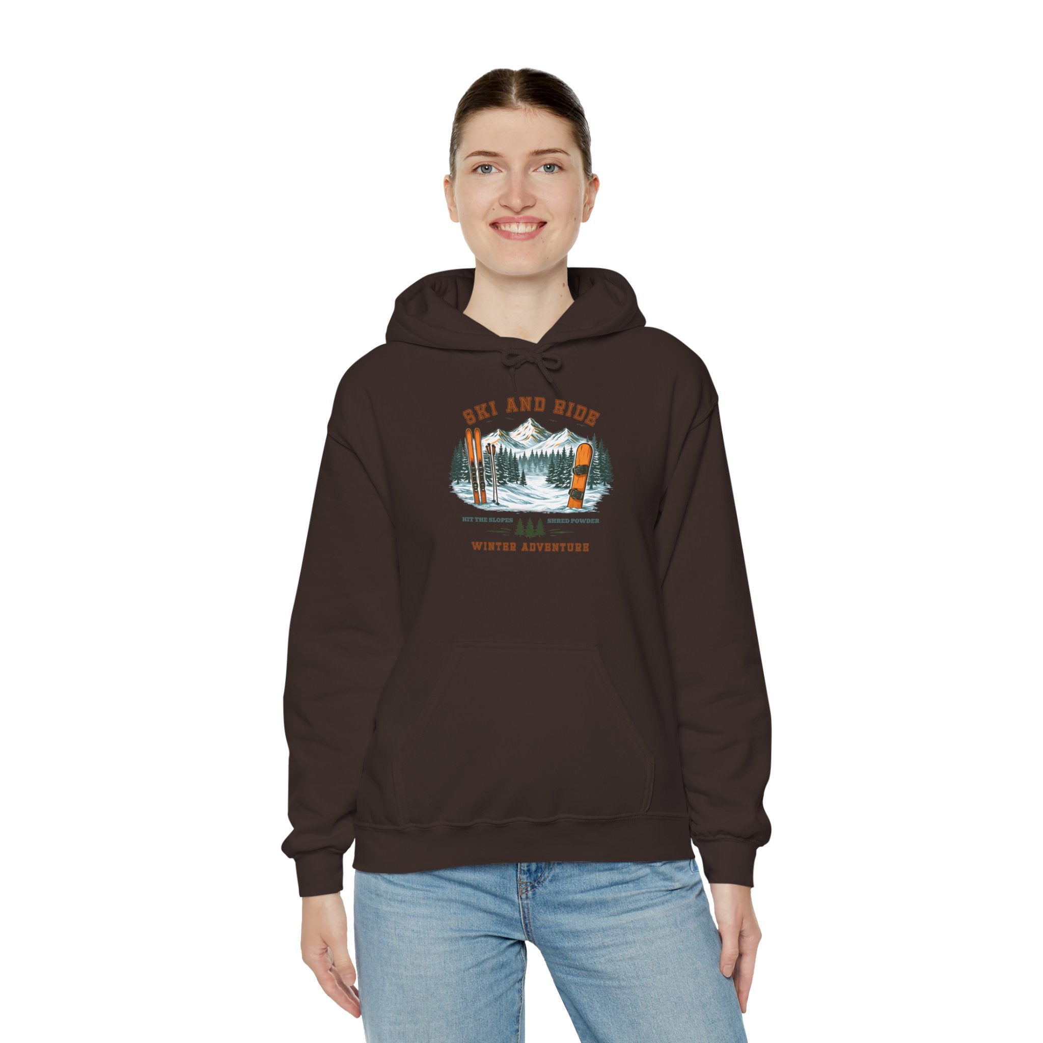 Ski and Ride Hoodie — Vintage Mountain Winter Adventure Pullover
