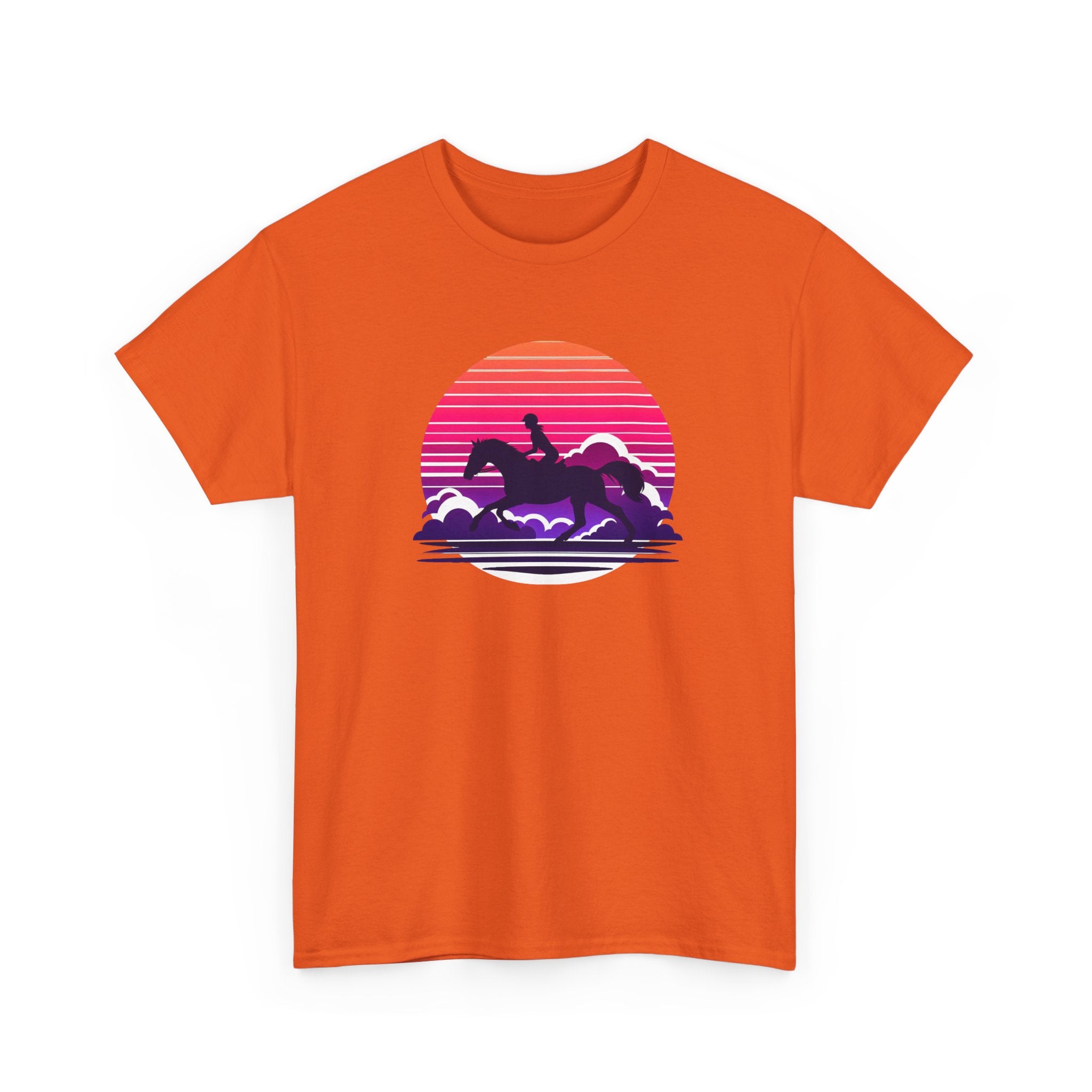 Woman Ride Horse Sunset T-Shirt — Retro Silhouette Beach Vibe Tee