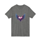 Winged Heart V-Neck Tee — Romantic Angel Wings Heart Graphic Shirt