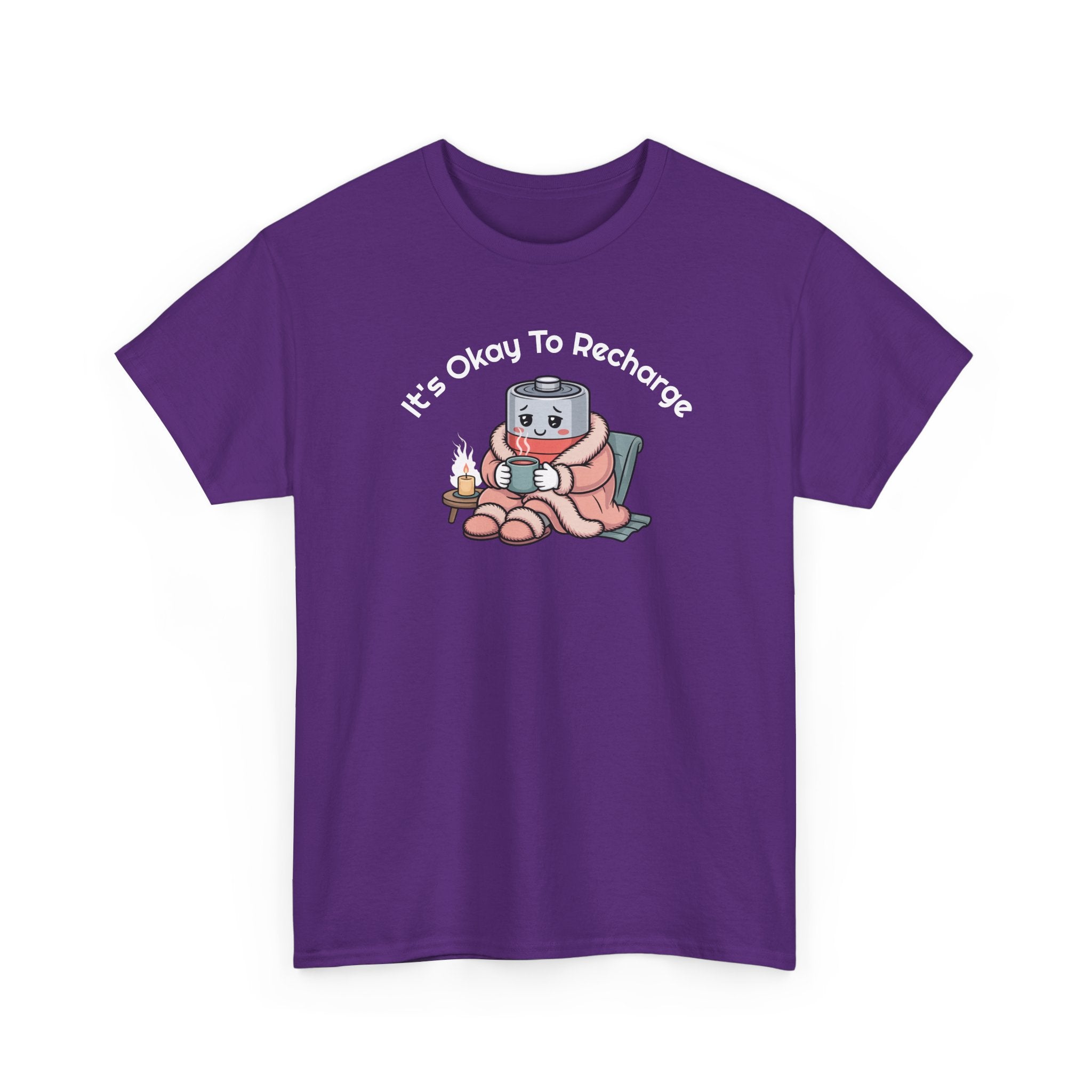 It's Okay to Recharge T-Shirt — Relaxing Self-Care Tee with Cute Battery Design