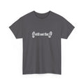 Gray t-shirt with 'still not flat' text and shoe graphic on a white background