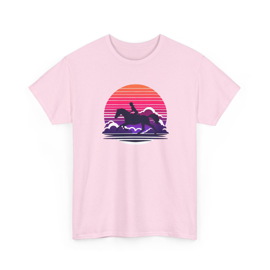 Woman Ride Horse Sunset T-Shirt — Retro Silhouette Beach Vibe Tee