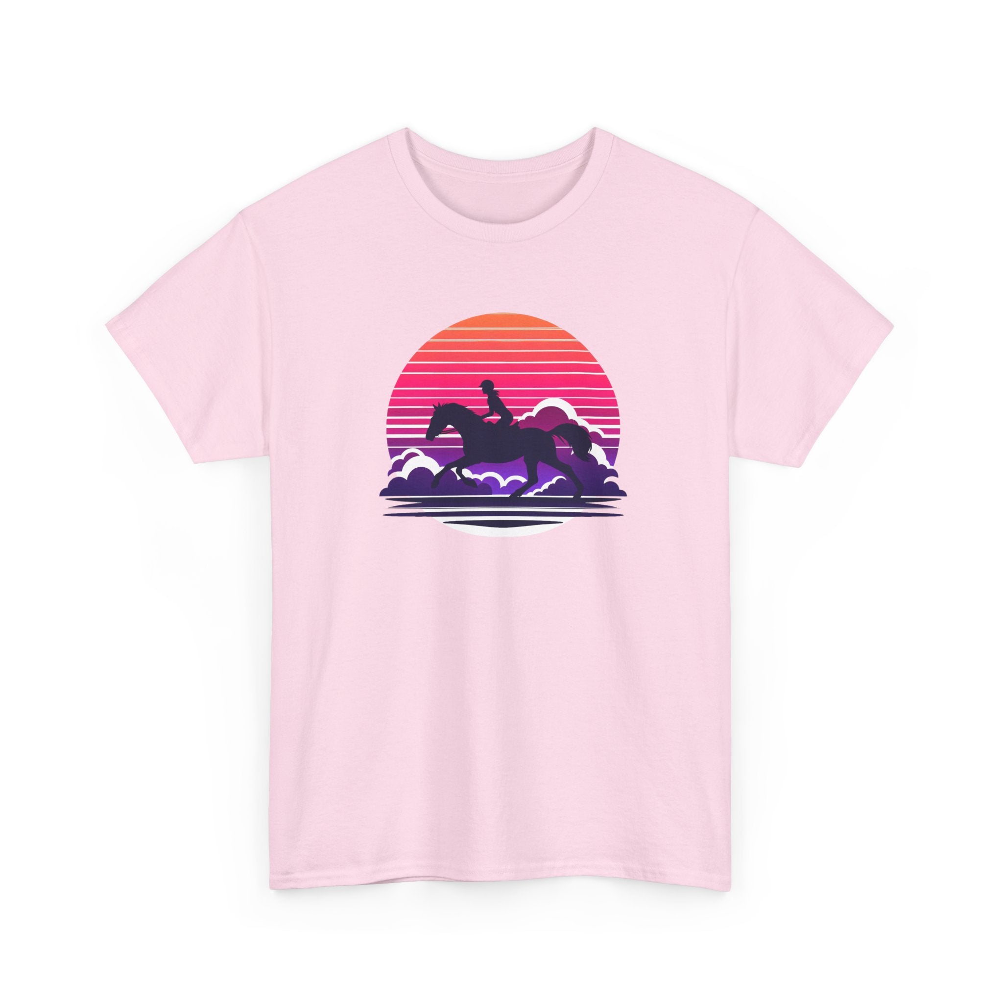 Woman Ride Horse Sunset T-Shirt — Retro Silhouette Beach Vibe Tee