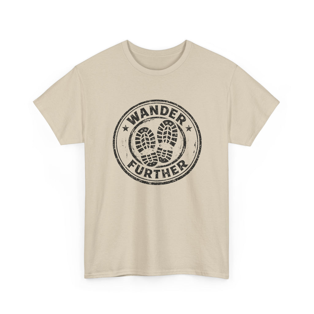 T-Shirt — 'Wander Further' Hiking Boots Graphic Tee — Outdoor Adventure Shirt