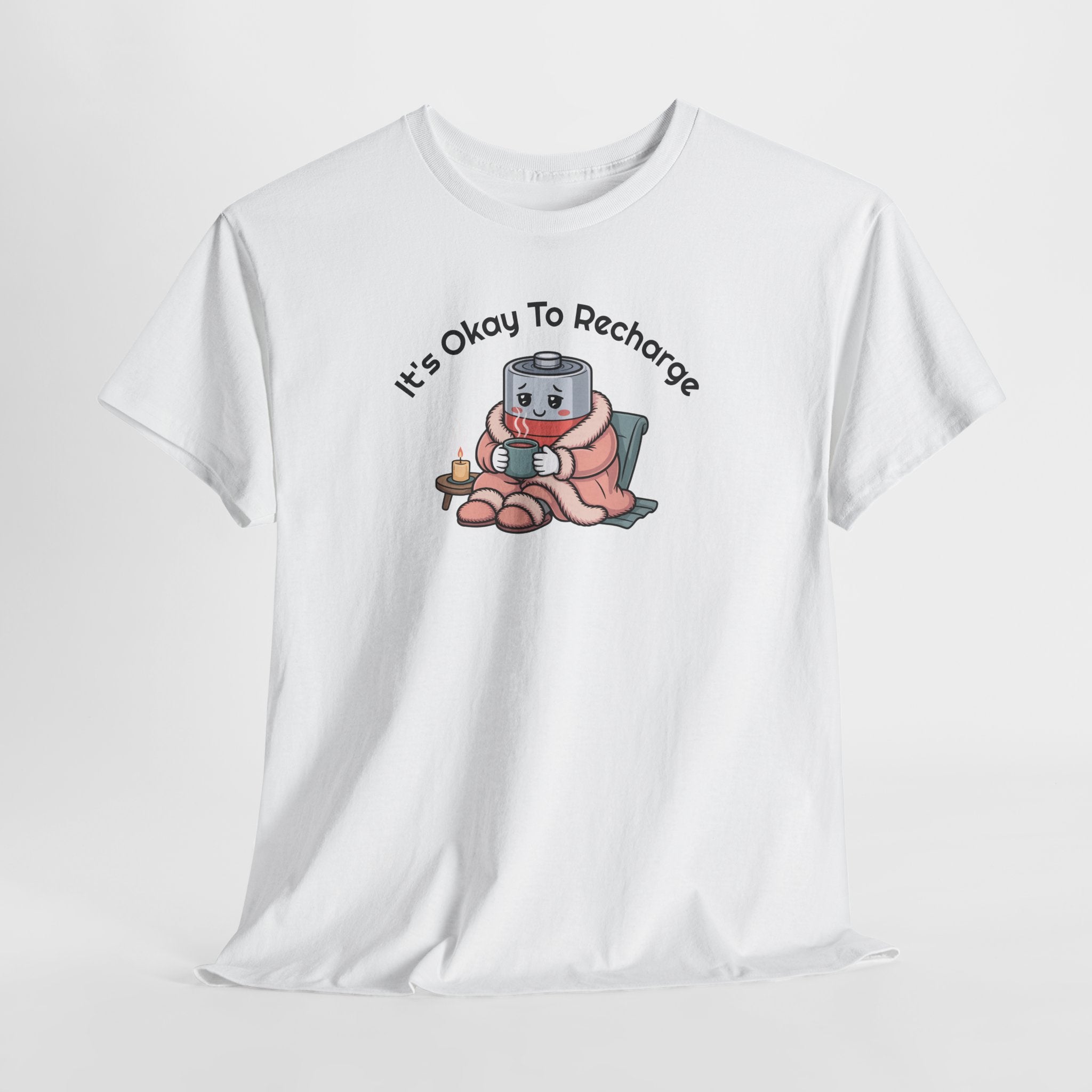 It's Okay to Recharge T-Shirt — Relaxing Self-Care Tee with Cute Battery Design