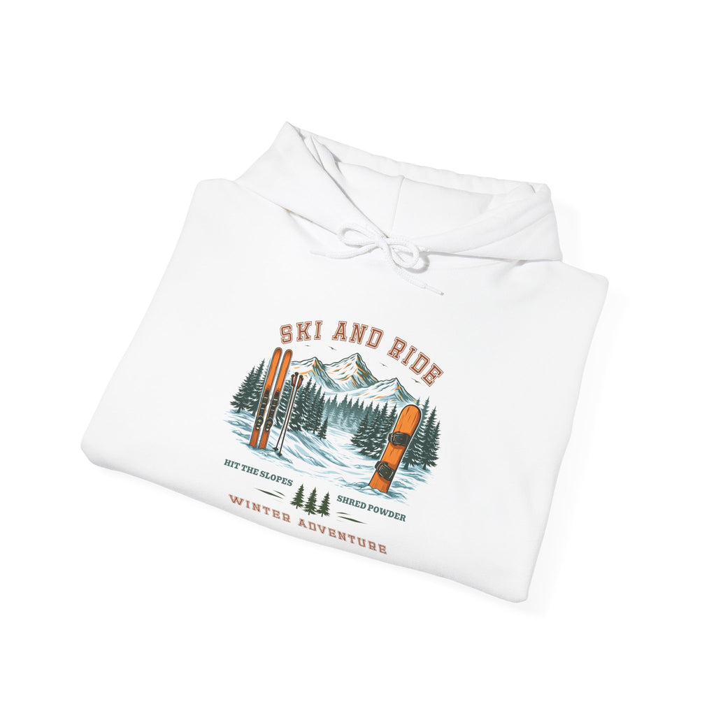 Ski and Ride Hoodie — Vintage Mountain Winter Adventure Pullover