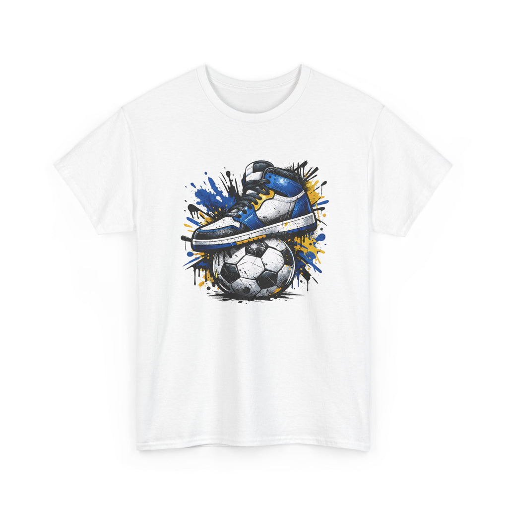 Soccer Cleat Splash T‑Shirt – Blue Sneaker on Ball Graphic Tee