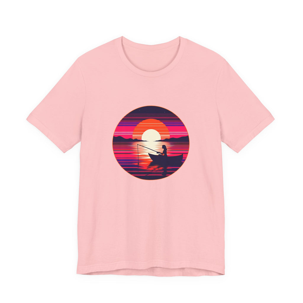 Sunset Fishing T‑Shirt — Retro Ocean Silhouette Tee Woman Fishing