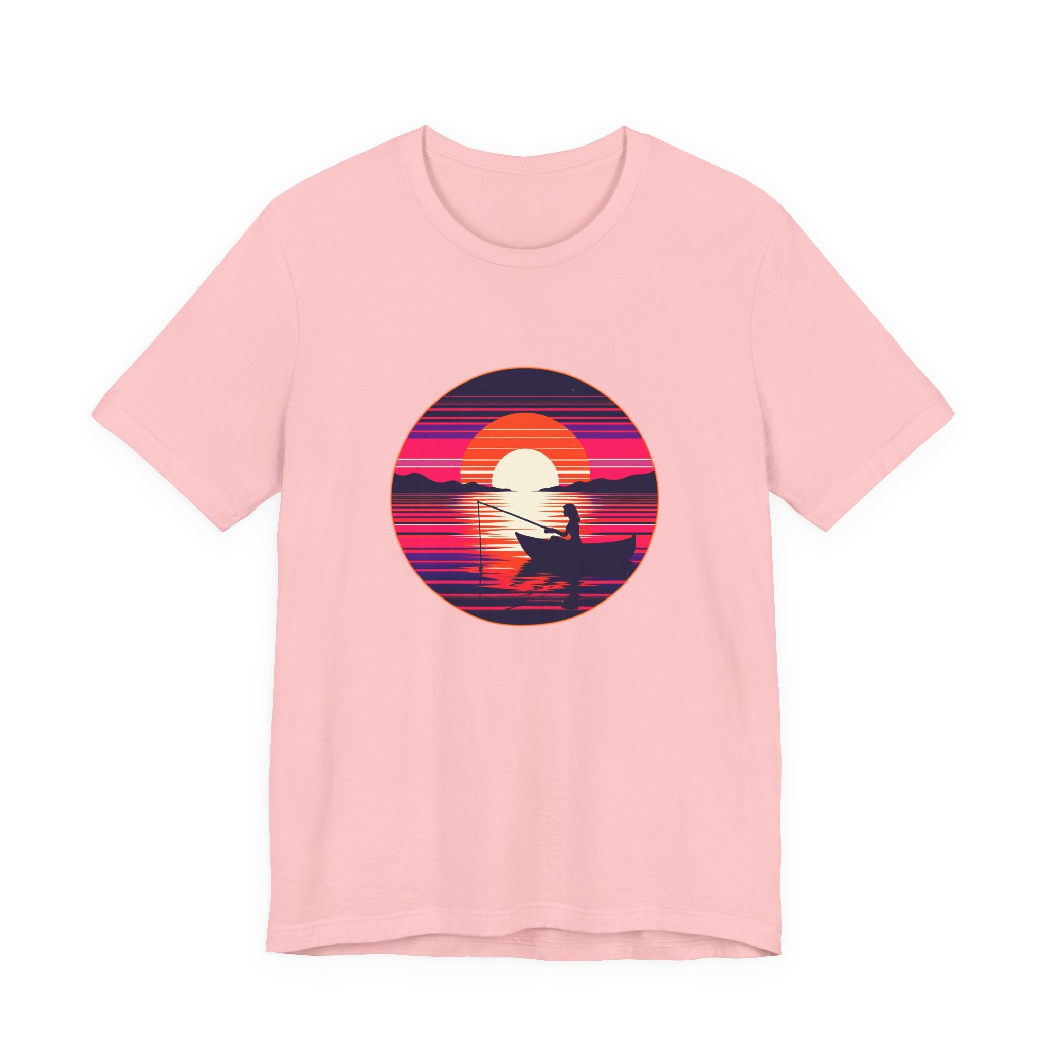 Sunset Fishing T‑Shirt — Retro Ocean Silhouette Tee Woman Fishing