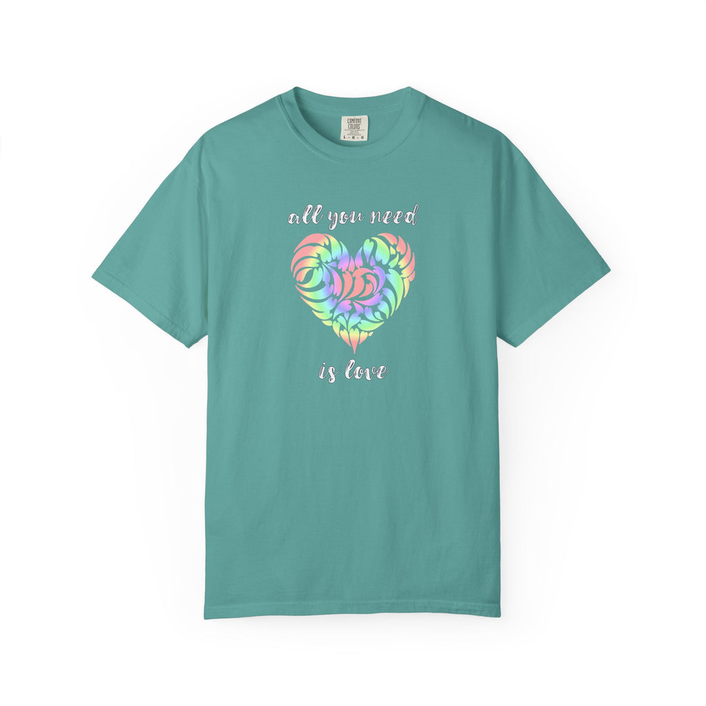 Rainbow Heart Tie-Dye Style T-Shirt — "All You Need Is Love" Graphic Tee
