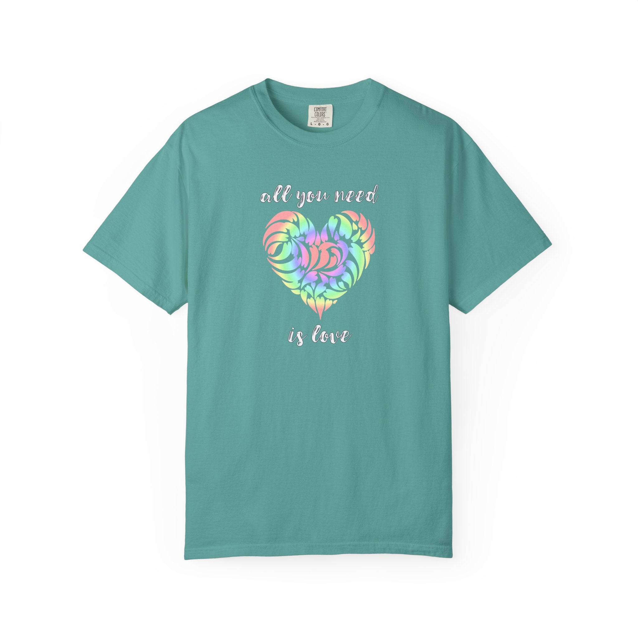 Rainbow Heart Tie-Dye Style T-Shirt — "All You Need Is Love" Graphic Tee