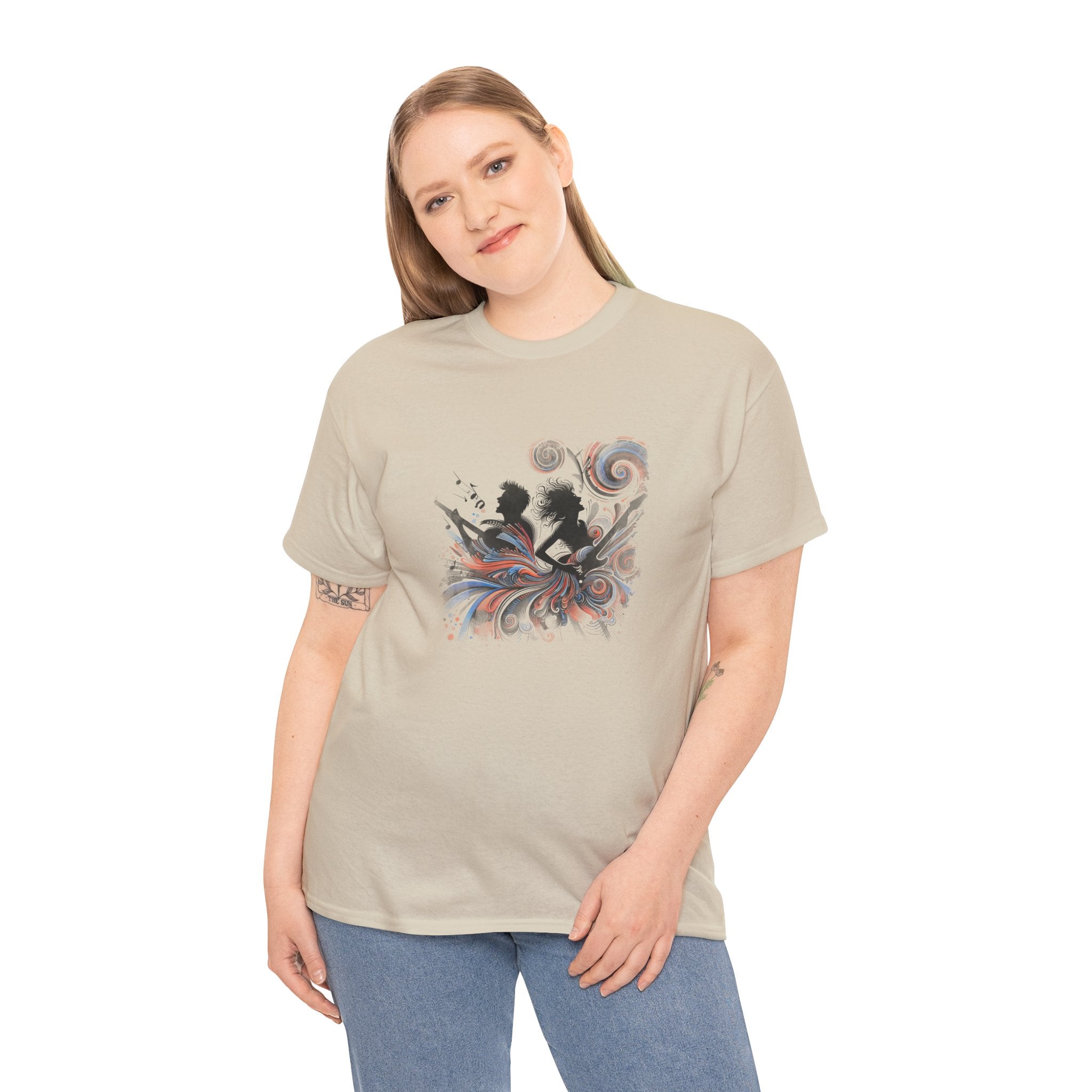 Silhouette Musicians Tee - Artistic Swirl Music Graphic Shirt