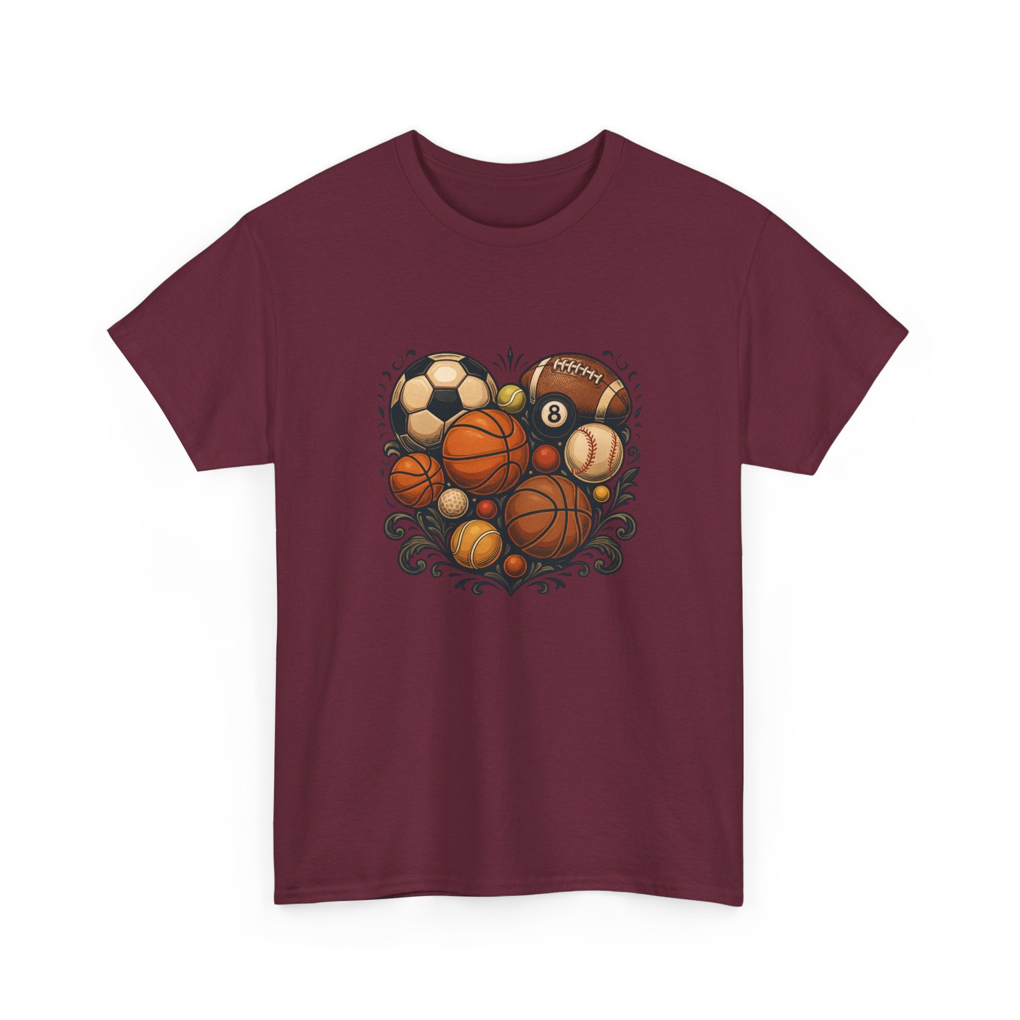 Sports Heart Graphic Tee — Basketball, Soccer & Baseball Love Shirt