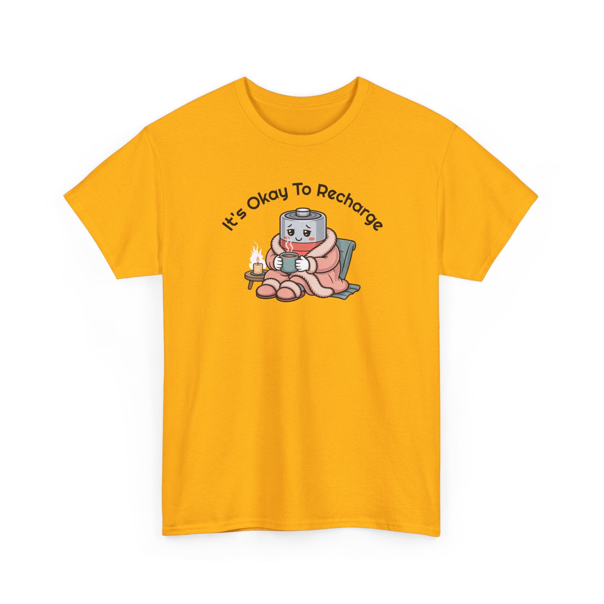 It's Okay to Recharge T-Shirt — Relaxing Self-Care Tee with Cute Battery Design