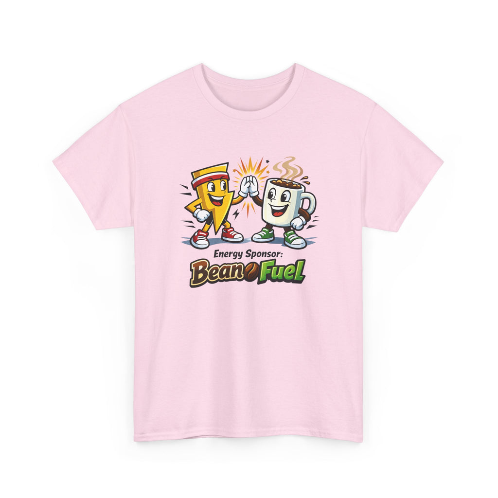 Athletic Energy T-Shirt — 'Energy Sponsor Bean Fuel' Coffee & LIghtning Cartoon Graphic Tee
