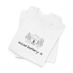 Social Battery Low T-Shirt — Minimal Camping Nature Graphic Introvert Tee