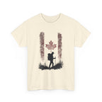 Hiking Canada T‑Shirt — Maple Leaf Backpacker Silhouette Tee