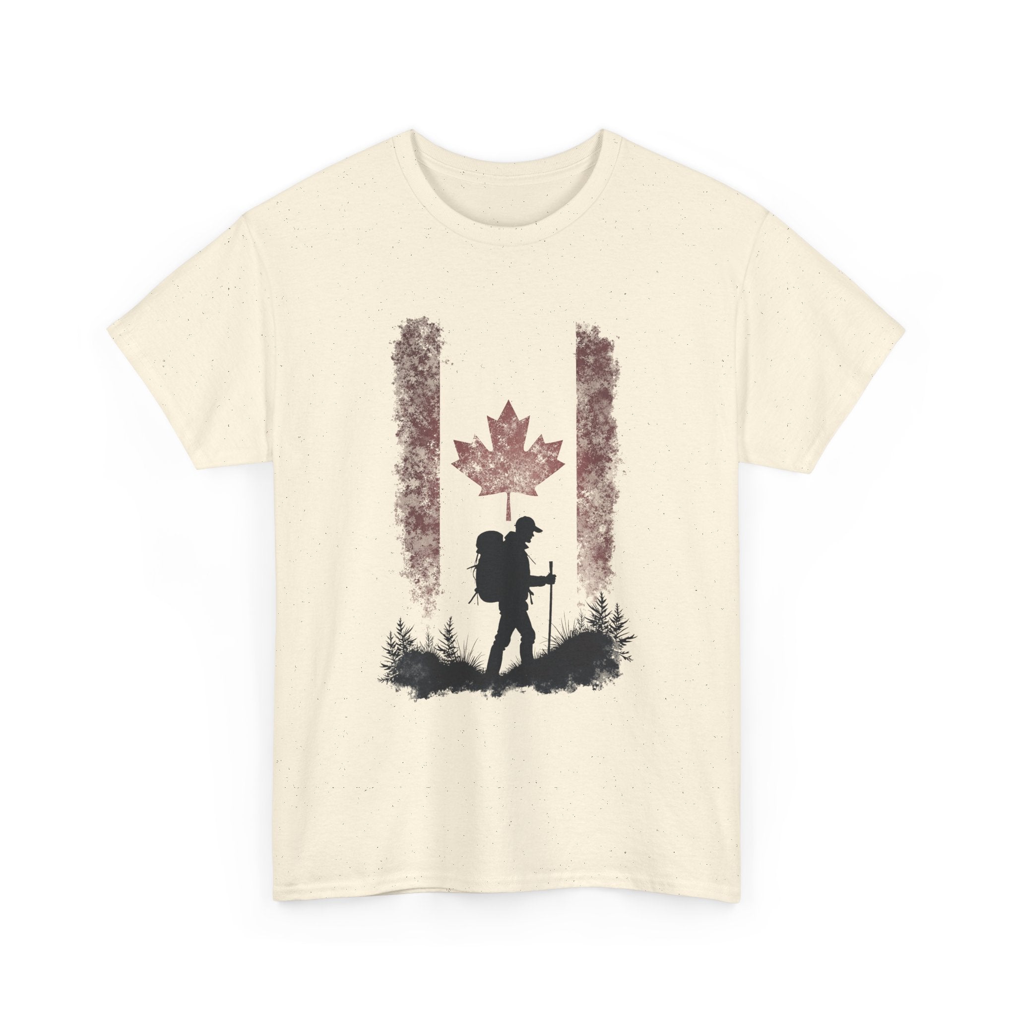 Hiking Canada T‑Shirt — Maple Leaf Backpacker Silhouette Tee