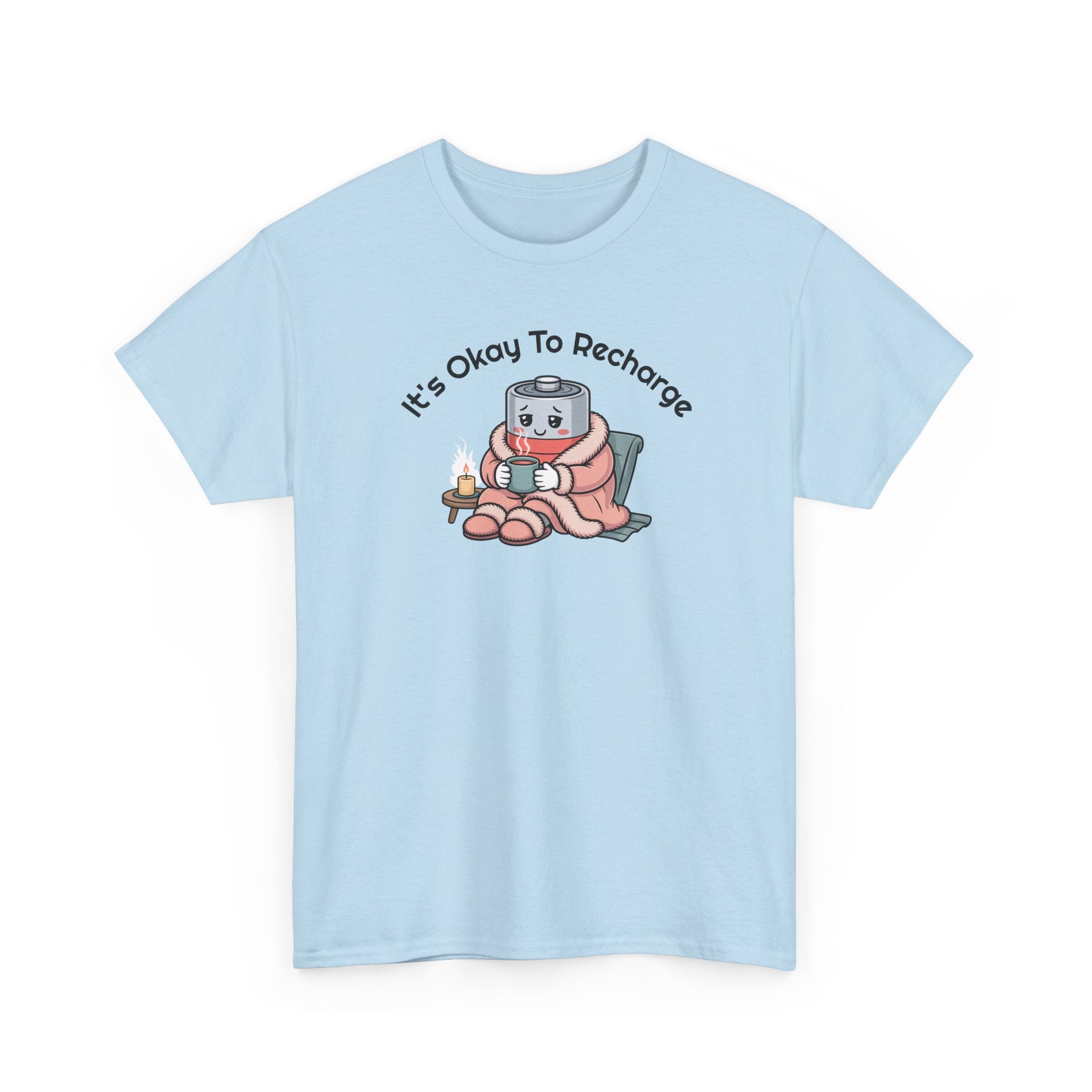It's Okay to Recharge T-Shirt — Relaxing Self-Care Tee with Cute Battery Design