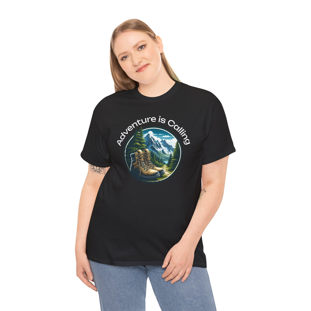 Adventure Is Calling Hiking T‑Shirt — Mountain Boots Outdoor Tee