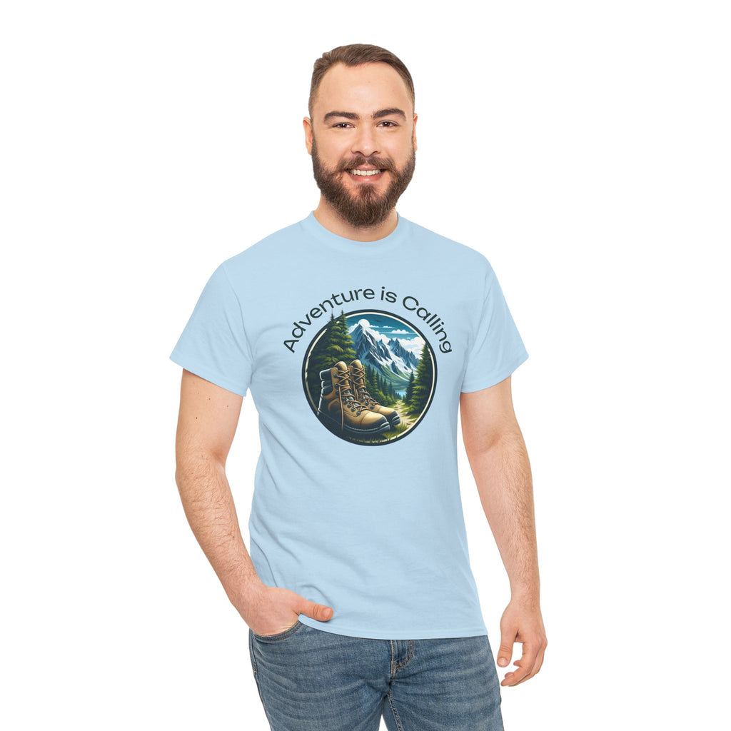 Adventure Is Calling Hiking T‑Shirt — Mountain Boots Outdoor Tee