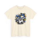 Soccer Cleat Splash T‑Shirt – Blue Sneaker on Ball Graphic Tee